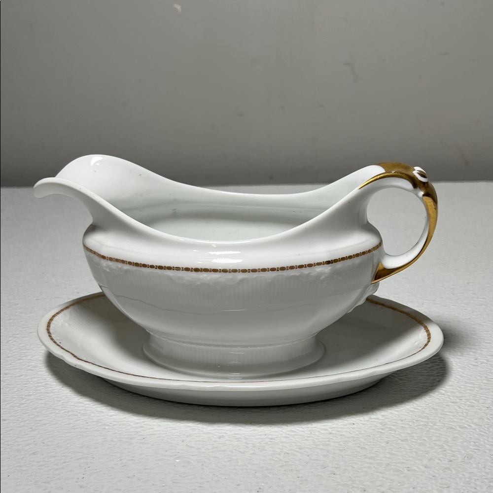 K&A Krautheim Selb Bavaria Plated Gravy Boat with Gold Trim Vintage